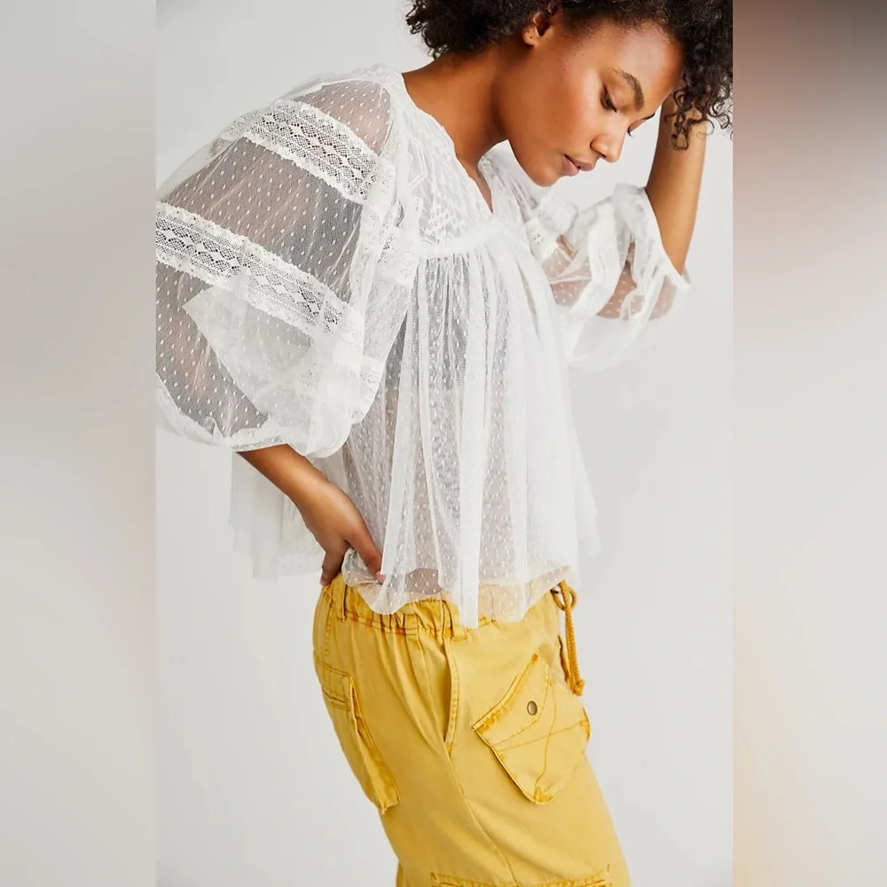 FREE PEOPLE True Candy Tunic Tulle‎ Lace Top size S